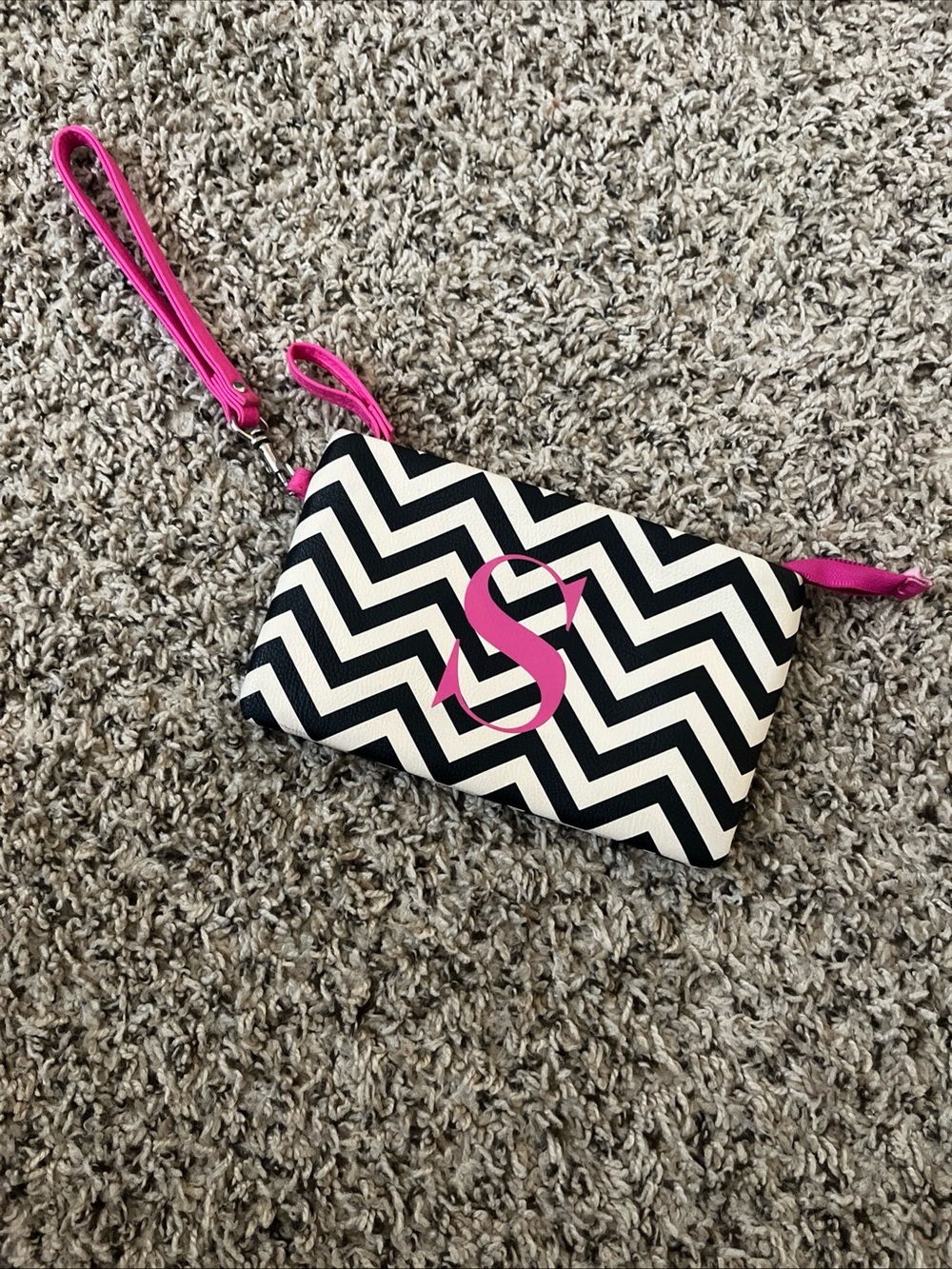 Vintage “S” Monogram Wristlet Wallet Y2K Chevron Black White Hot Pink Logomania